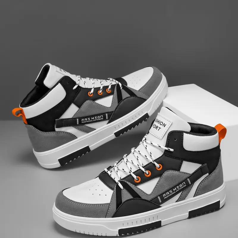 Men's Colorblock Lace Up High Top Sneakers, Casual Comfortable Breathable Sports Running Shoes, Outdoor Skate Shoes for Men, Runner Shoe, Sporty Running Shoes, Sporty Running Fashion