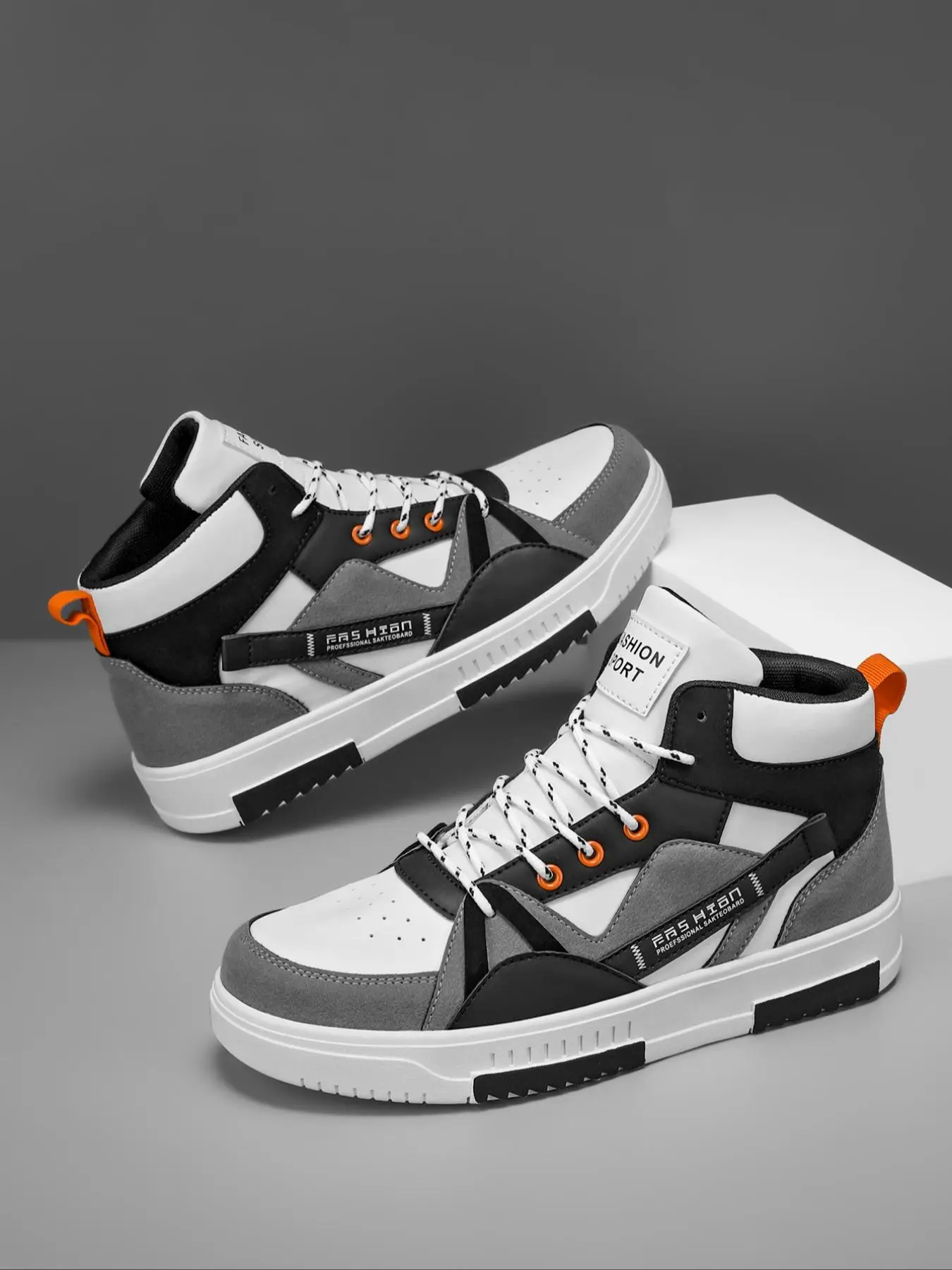 Men's Colorblock Lace Up High Cut Shoes, Athletic Shoes, Outdoor Skate Shoes for Men, Boy Walking Shoes, Sneaker Streetwear Shoes 2025