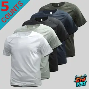 Men's 5-Count Classic Raglan Short-Sleeve T-Shirt Set, Round Neck Menswear Casual Tees, Trendy Streetwear Summer Tops for Daily Wear, Gym Workout