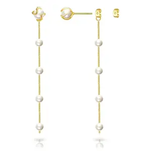 Pearl Earrings for Women 14k Gold/Silver Pearl Drop Earrings Long White Pearl Tassel Dangle Statement Earrings Bridal Wedding Dainty Prom Earrings Birthday Gifts Jewelry