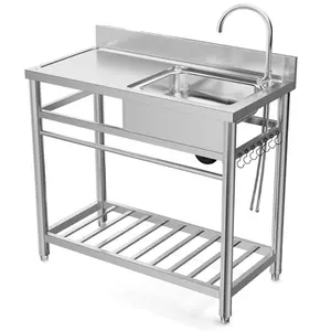 Stainless Steel Utility Sink Free Standing, 39" × 20" × 35", Workbench Faucet & legs, with Hot And Cold Taps And Launching Kits for Kitchens,Bathrooms, Garage, Laundry Room, TikTokShopBlackFriday