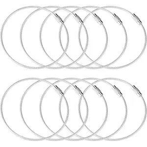 10 Inch Wire Keychain Cable,Large Stainless Steel Key Ring Loop Holder,Nylon Coated Screw Lock Key Rings,2mm Heavy Duty,Pack of 20,Silver