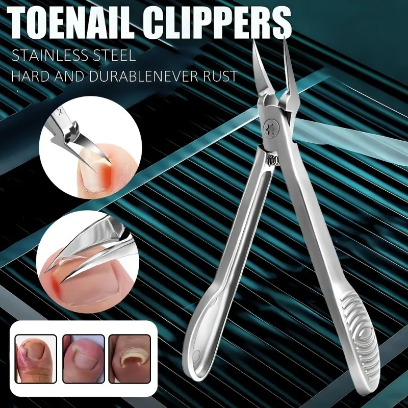 Professional 4CR13 Stainless Steel Ingrown Toenail Clippers - Nail Care Manicure Tool with Precision Curved Blade, Long Handle, Cuticle Nipper, Groove Pliers, Drill for Thick & Hard Nails