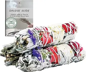 Morning Glory Floral Sage Smudge Sticks with Smudge Guide, 3-Pack