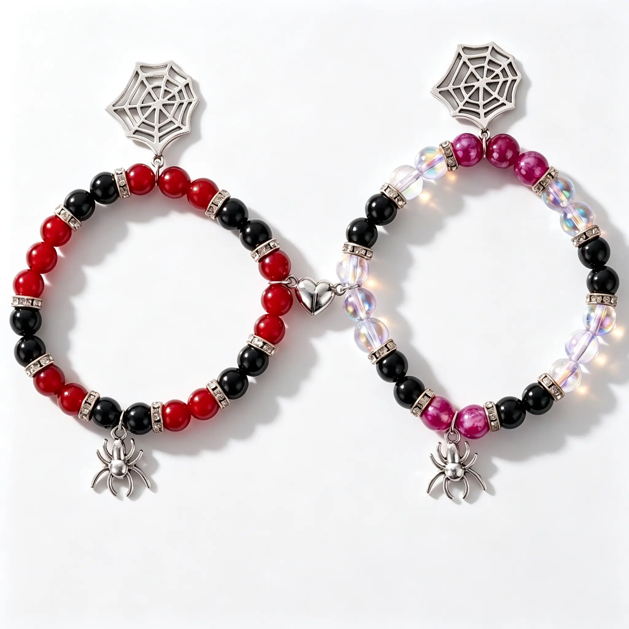 TMANI Magnetic Matching Bracelets - Adjustable Size, Stretch Beaded, Fashionable Y2K Spider Web Gothic Alt Grunge Costume Jewelry for Daily Wear, Valentine Couple Gift
