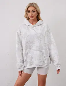 Unisex Oversized Camo Hoodie, White Mossy Oak Camo Hoodie, Cozy Fleece Long Sleeve Pullover with Pocket, Gift for him/her