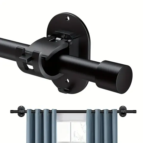 No-Drill Spring-Clip Curtain Rod Brackets, Metal Adjustable Holder, Easy to Install, for Bathroom Kitchen Apartment