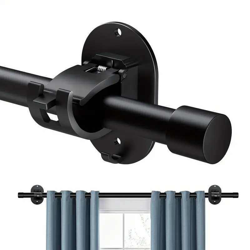 No-Drill Spring-Clip Curtain Rod Brackets, Metal Adjustable Holder, Easy to Install, for Bathroom Kitchen Apartment