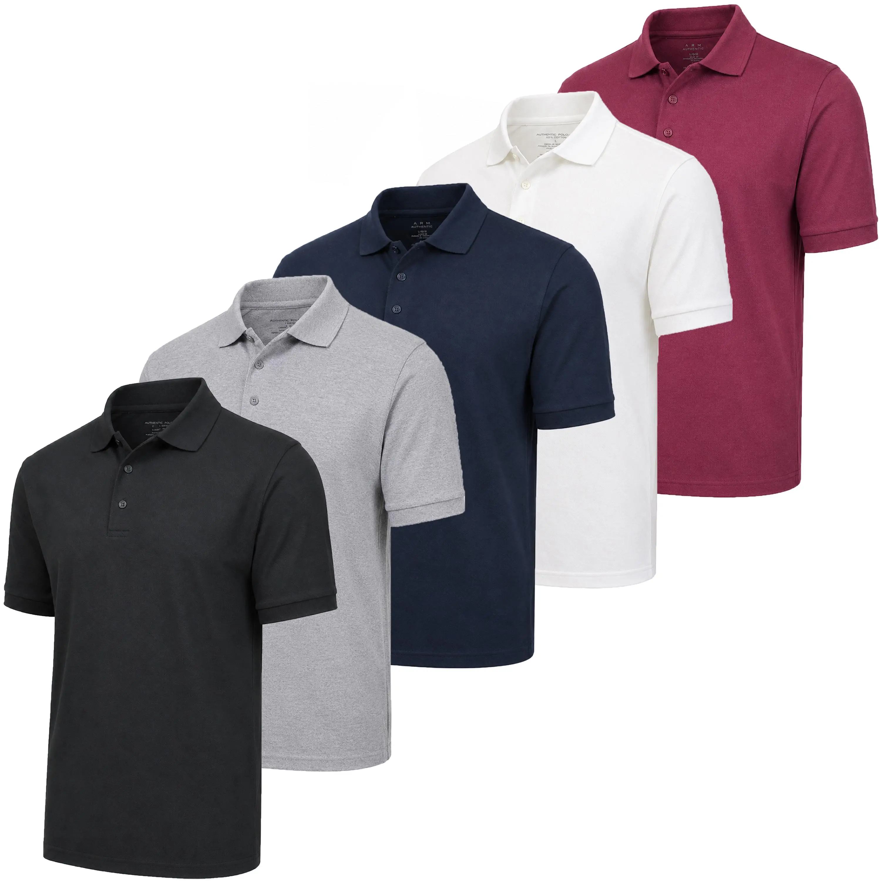 Men's 5 Pack Short Sleeve Classic Pique Polo Shirt