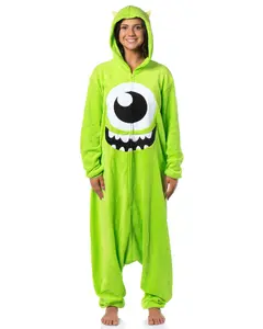 Mike Wazowski Union Suit Disney Monsters Inc Hooded Kigarumi Adult Fleece Costume One Piece Pajama for Men and Women