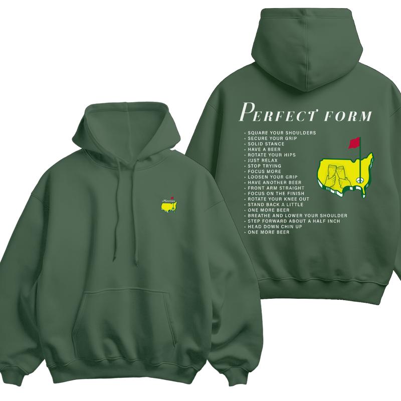 Perfect Form Golf Hoodie, 2025 Masters Tournament Graphic Tee For Men Women, Funny Beer Quote Design Pullover, Menswear Womenswear Outfit
