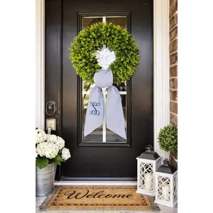 Blue Striped Wreath Scarf – Personalized Monogrammed Fabric Sash for Wreath & Door Decor