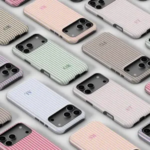 Personalized Neutral Stripes Phone Case Custom Monogram Cute Initials Minimalist Phone 17 16 15 14 Pixel 10 9 8 S25 S24