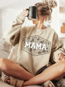 Camouflage "MAMA" Graphic Fitted Geometric Crewneck Women Sweatshirt - Casual Mom Gift Sweatshirt Womenswear