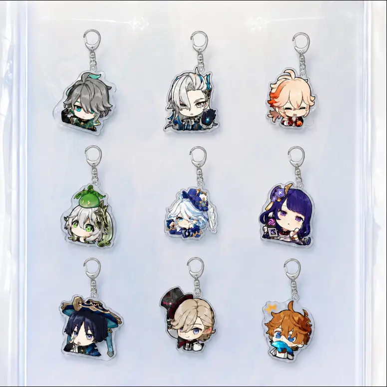 Genshin Impact Anime Game Cartoon Acrylic Keychain, Genshin Impact Keychain Cute Character Charm Keyring Gift, Keychain Charm