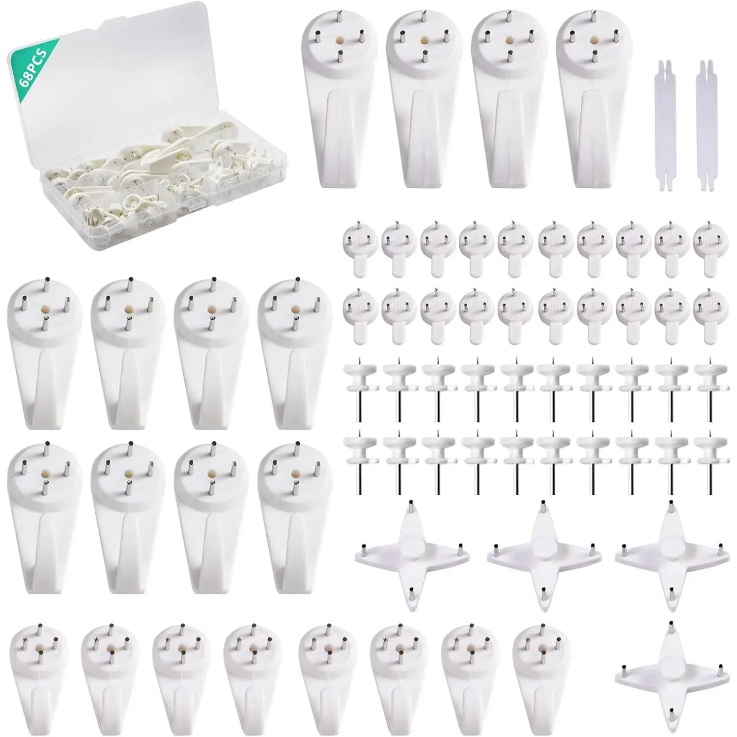 Durable Steel Photo Picture Hanging Kit - 68pcs Invisible Nails Hooks for Concrete, Hardwall, Cement Wall (Mix)
