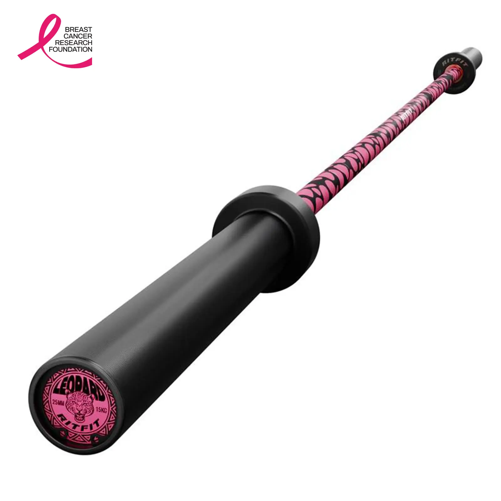 RITFIT Women's Pink Leopard Print Straight Weighted Bar - 15kg, 25mm Hand Grip, Ceramic Coating, Smooth Spin, 1200 lbs Load Capacity, 3D Aluminum Logo, Muscle Exercise Equipment for Home Gym Workout Gear