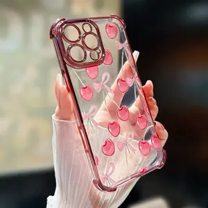 Transparent electroplated pattern mobile phone protective case, suitable for iphone17promax iphone16promax iphone15 1413 12 11promax, tup soft silicone mobile phone case shockproof and anti-fall protective cover
