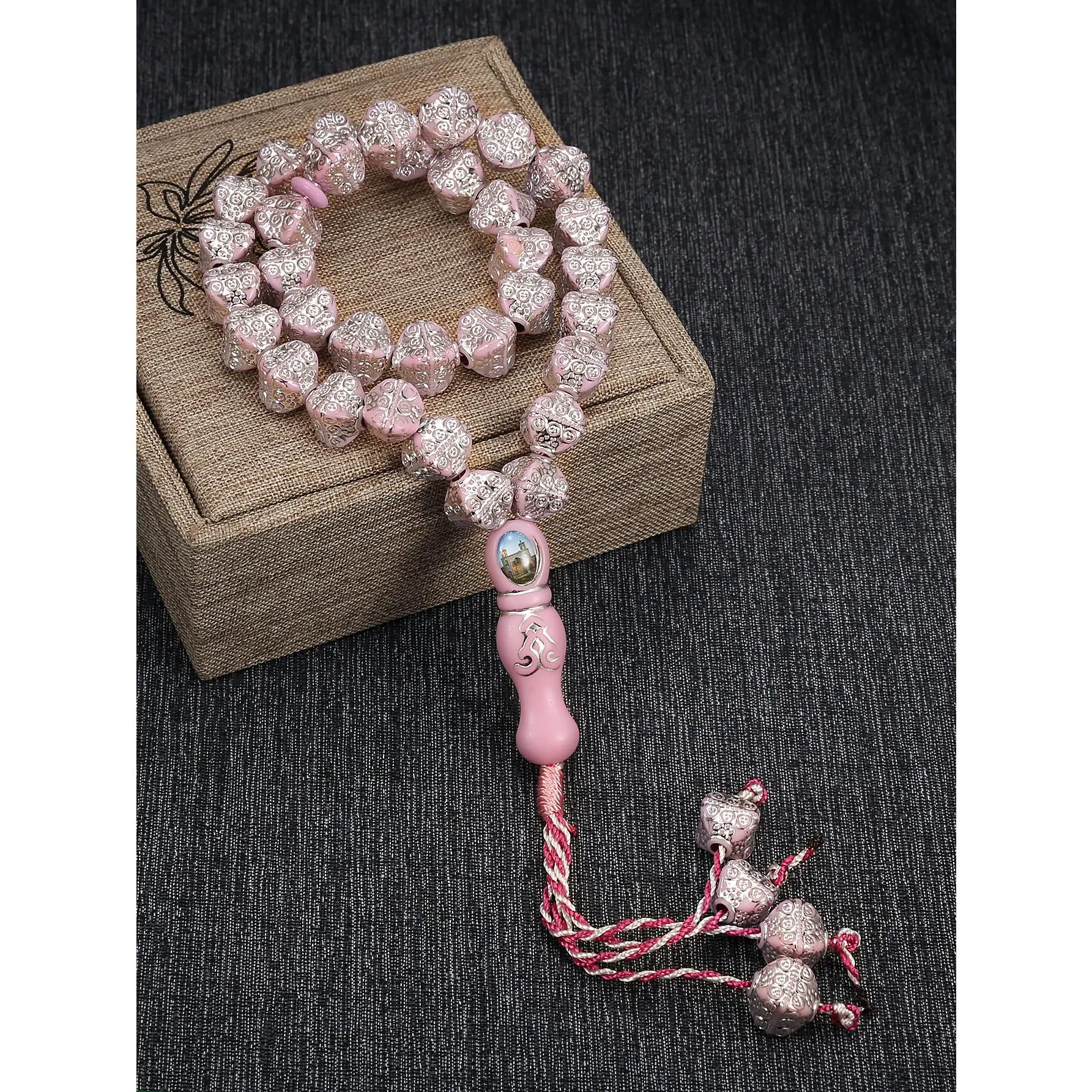 Unisex Tasbih Bracelet with High-Gloss Carved Stone & Acrylic Beads - Luxury Middle Eastern Style, Elegant Daily Wear Prayer Fashion Accessory, Bangle Form