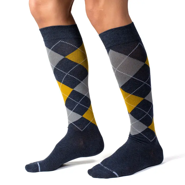 Men's Cotton Seamless Breathable Compression Knee-High Socks - Multicolor Argyle, 1 Pair, Menswear Accessory for Shoes, Shoe