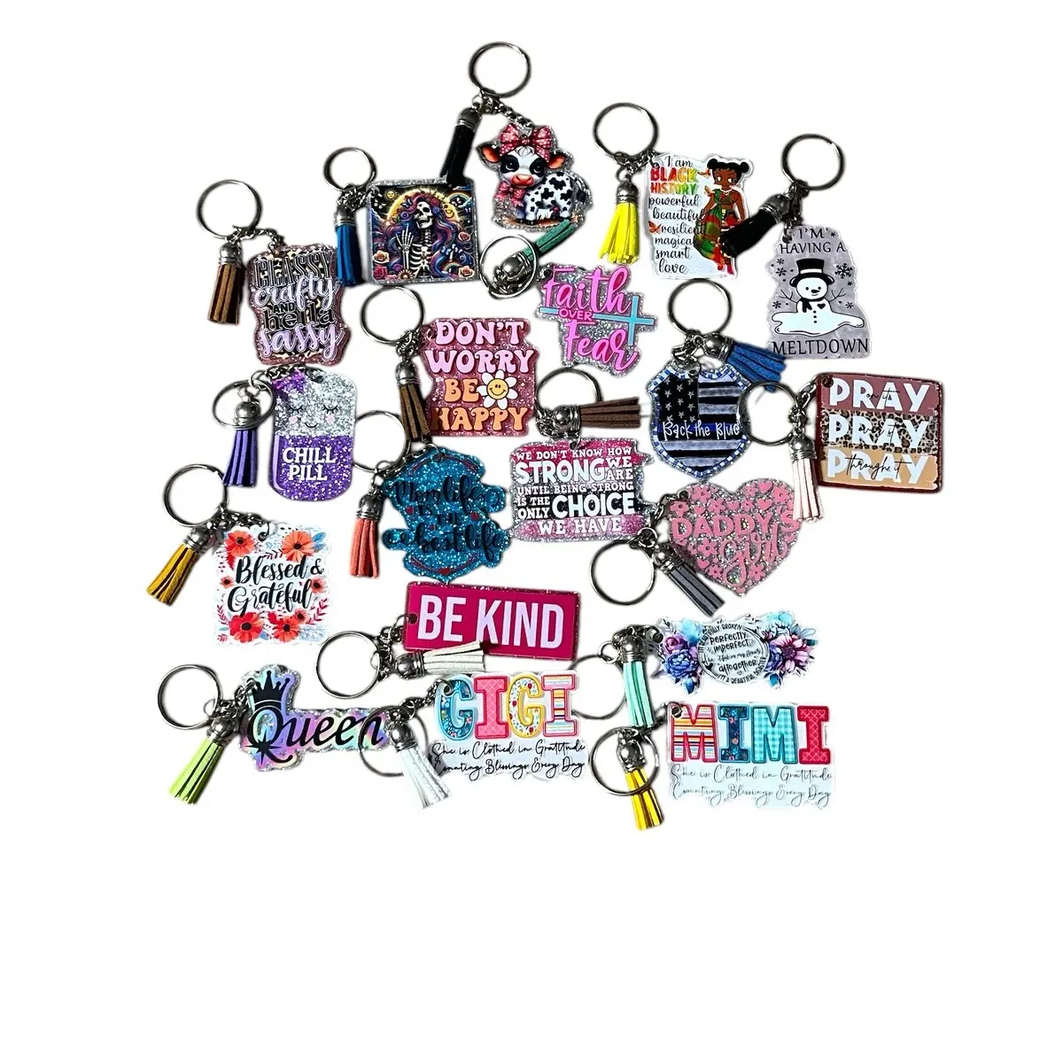 Handmade Glitter Acrylic Keychain with Resin & Glitter Overlay cute keychain