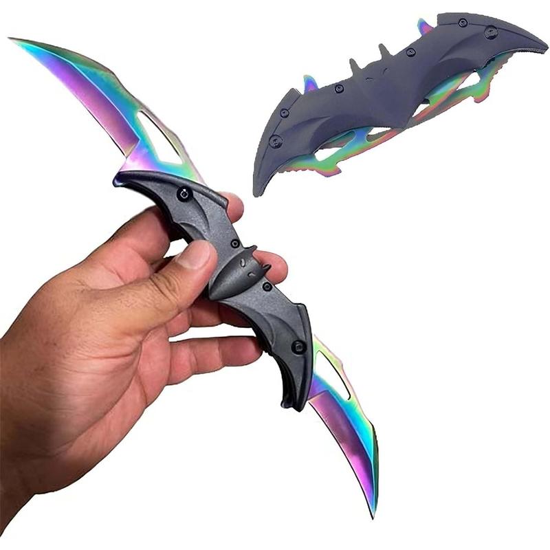 Bat Folding Knife For Camping Twin Blade Cool Gift For Boy Man Cosplayers