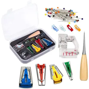 Fabric Bias Tape Makers Kit with Sewing Awl, Positioning Pin, Adjustable Binder Clip,Wooden Awl,Foot Press -Practical Bias Tape Maker Set for Sewing/Quilting