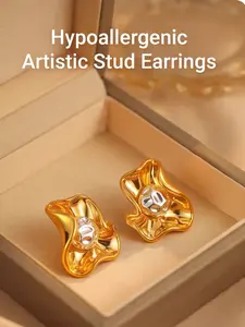 Hypoallergenic Two Tone Irregular Wavy Stud Earrings for Women, Artistic Fluid Textured Stud Earrings for Daily Wear Office Date Night Art Exhibition Cocktail Party Vacation, Ideal Gift for Girlfriend & Best Friend on Birthday Valentine's Day Christmas