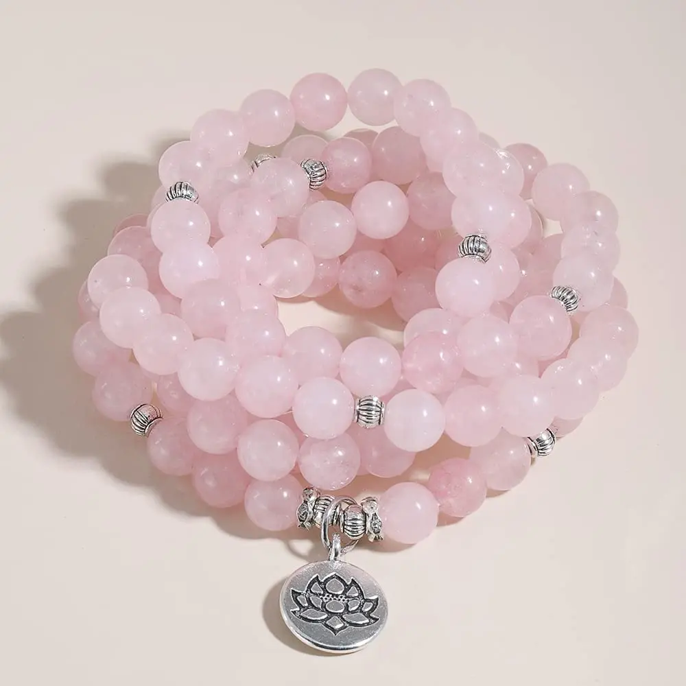 SofiaDesignsBoutique 108 Mala Beads Rose Quartz Stone Wrap Bracelet, Convertible 8mm Gemstone Necklace for Meditation, Yoga Jewelry Gift, Bracelets Jewelry, Beaded Bracelets