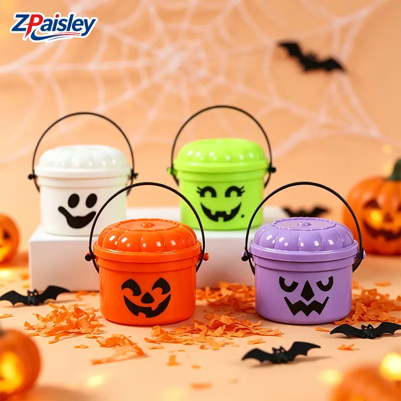 4Pcs Mini Halloween Pumpkin Candy Buckets, Assorted Color Jack‑o‑Lantern Trick or Treat Containers, Small Plastic Pumpkin Pails with Handle, Halloween Party Favor Treat Boxes for Kids Holiday Decor Goodie Bag Fillers