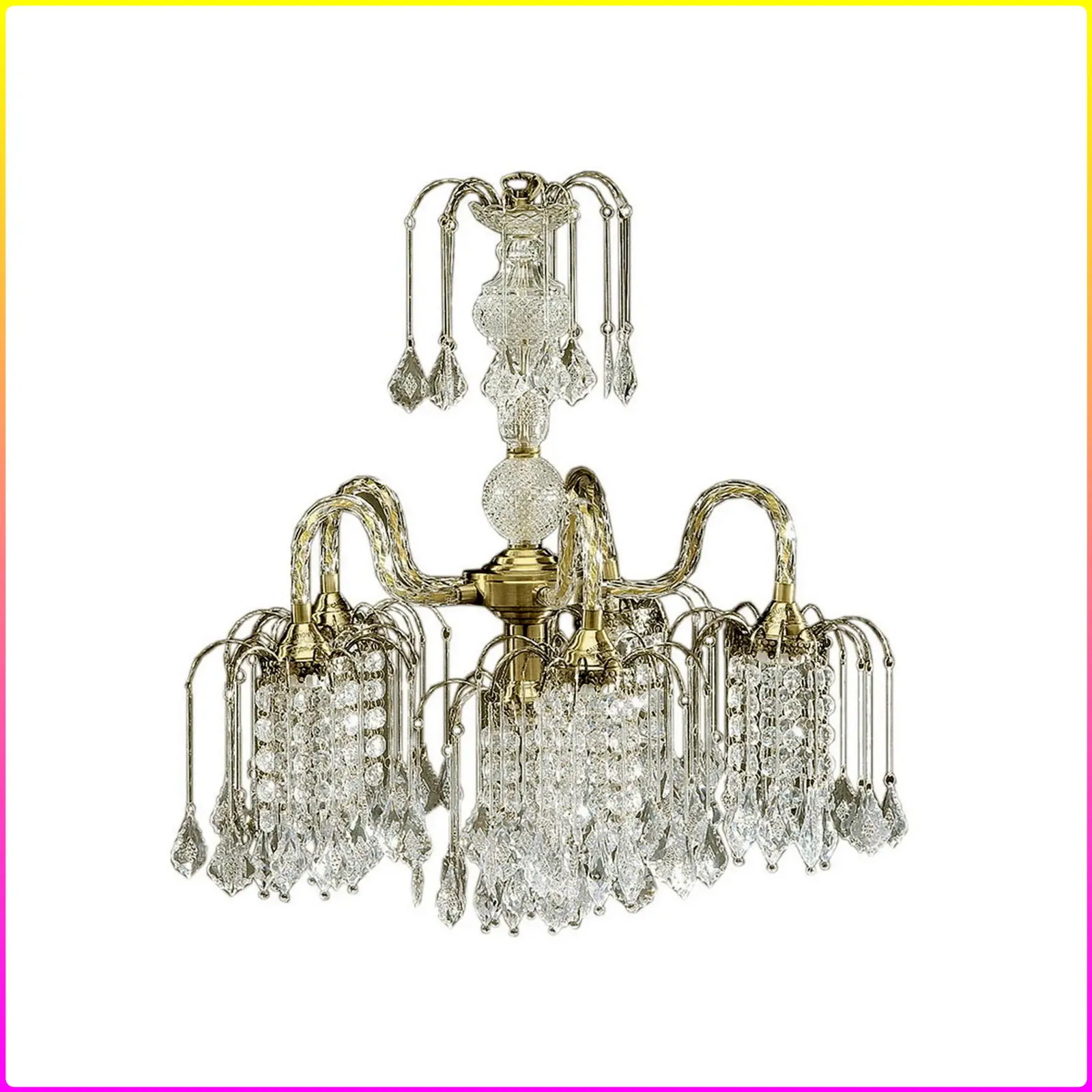 25" Tall Metal Chandelier with Bohemian style Brass Finish and Crystal Accents (BULBS NOT INCLUDED)