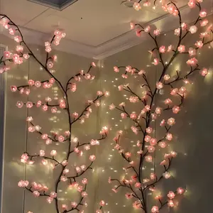 1pc Cherry Blossom Tree Lamp with 72/96 LED Lights - Wall-Mounted Indoor Flower Light Fixture with Realistic Cherry Blossoms, Corded -In for Weddings, Parties, Christmas Decorations, Contemporary Lighting for Holiday Events Decor
