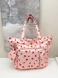 1pc Ladies' cherry printed tote bag, with a soft and cute casual style paired with the same pattern coin purse, suitable for campus, leisure gatherings, and daily affairs. It is a must-have shoulder bag for ladies