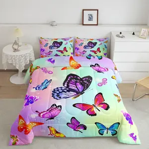 Butterfly Designer Comforter Set,Butterflies Galaxy Comforter,Flying Butterfly Pattern Luxury Bedding Set,Bedroom Decor Bright Colors