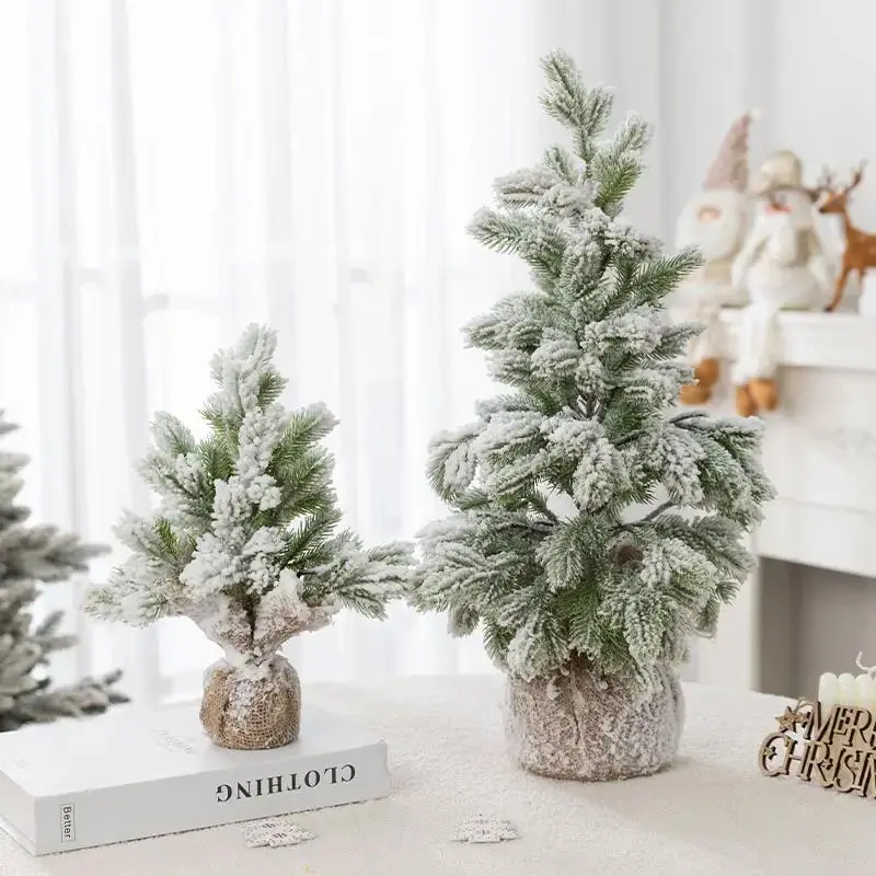 Snow-Covered Artificial Christmas Tree with Warm Lights, Rustic Burlap Base, Festive Greenery, Battery Operated, Holiday Decor, Festive Home Decoration