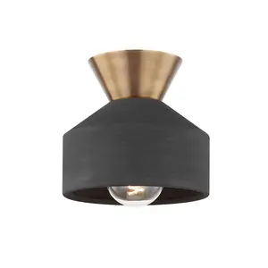 Covina 1-Light Ceiling Light Fixture in Ceramic Black with Patina Brass Collar - Modern Organic Design