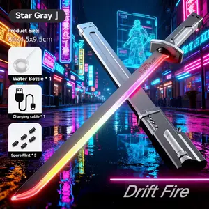 31.5 Inches Cyberpunk Electric FX Sword – Spark & Mist Blade with RGB Lights, Sound Effects, and Replaceable Flint