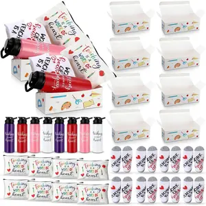 Nuogo 8 Set 32 Pcs Teacher Appreciation Gifts Set Teacher Appreciation Gift Boxes Kit Bulk Graduation Gift for Teacher with Teacher Canvas Makeup Bag Teacher Unisex Sock Water Bottle for Birthday