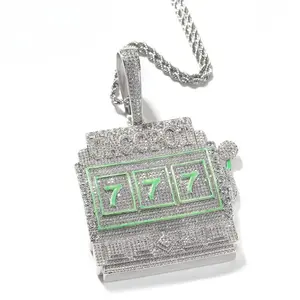 Gold Vacuum Copper Plated 777 Big Green Luminous Pendant Necklace Miami Chicano Classic Hip-hop Luxury Jewelry for Women Men Daily Wear Casual Fashion Great Gift Idea