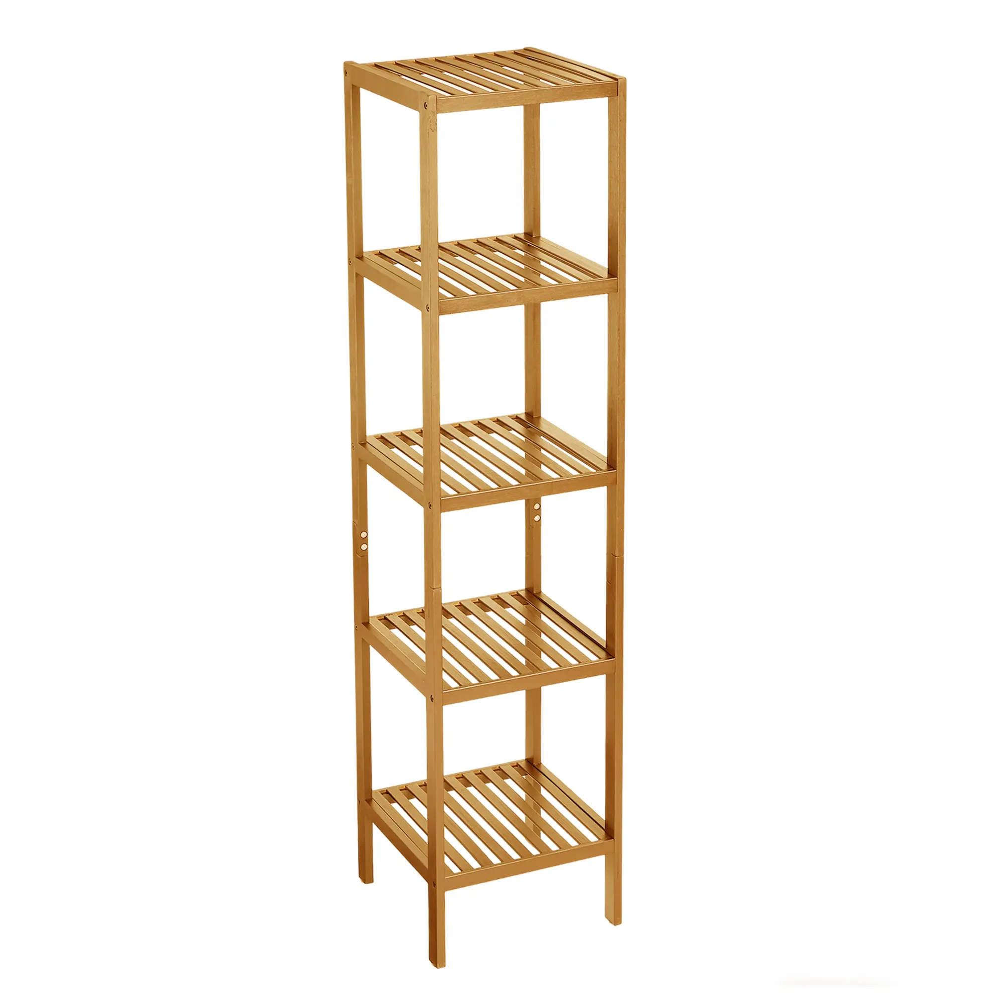 5-Tier Wooden Bathroom Shelf – Space-Saving Narrow Standing Rack with Slatted Natural Wood Shelves, Freestanding Storage Organizer for Towels, Plants, Toiletries, Decor & Daily Essentials – Perfect for Bathroom, Entryway, Kitchen, Bedroom or Apartment