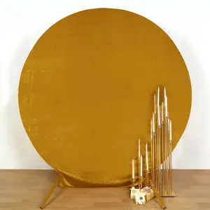 Gold Soft Velvet Fitted Round Wedding Arch Backdrop Cover 7.5ft