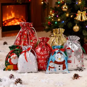 Christmas Gift Bags + Greeting Card Set (21pc/30pc), Reusable Ribbon Sealed Plastic Bags, Holiday Snowman Pattern, Party Crafts