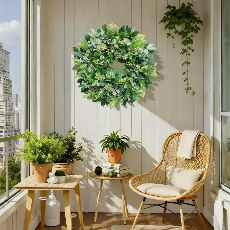 24 Inch Green Wreath for Front Door - Artificial Greenery Wreath with Berries, Indoor Outdoor All Season Year Eucalyptus Wreath for Farmhouse Home Decor, Spring Summer Fall Winter