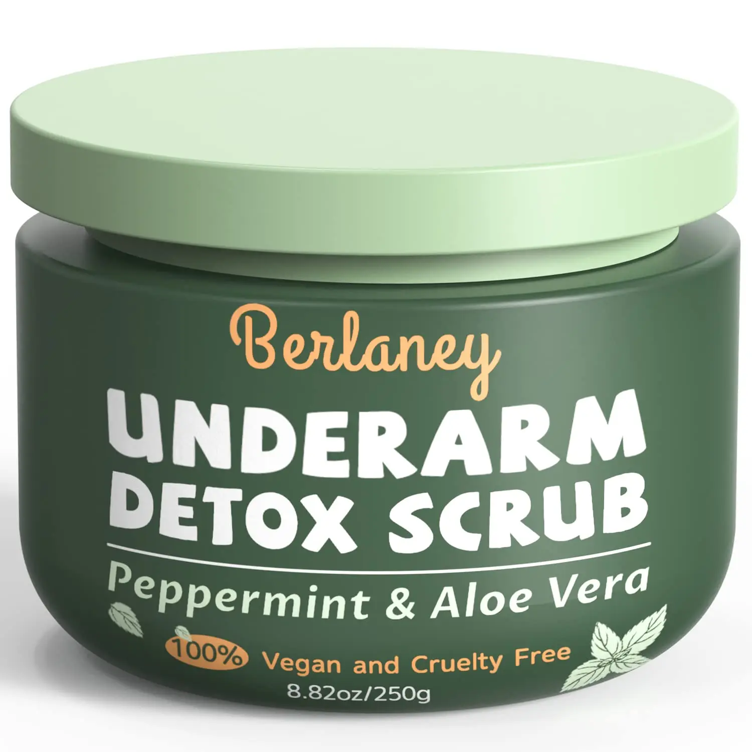 Berlaney Detox Scrub 8.8 oz with Peppermint, Aloe Vera and Walnut Shell Powder Organic, Underarm Scrub Helps Odor, Deep Cleanse Body Srub, for Legs, Knee, Feet, Hands Whole Body, Armpit Care Cosmetic Cleanser