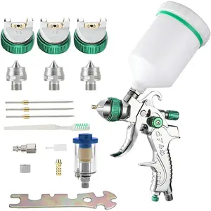 Professional Hvlp Spray Gun Set, Gravity Feed Air Sprayer with Filter, 1.3 1.7 2.0mm Nozzles, 600cc Large Capacity, Paint Spraying Tool