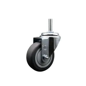 Thermoplastic Rubber Swivel Threaded Stem Caster - 3.5" x 1.25" Gray Wheel and 5/8" Stem - 230 lbs Capacity/Caster - Service Caster Brand