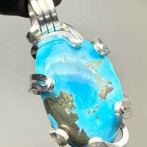 Arizona Turquoise Sterling Silver PENDANT Unique Artisan Crafted Design 925 Ag