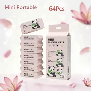 64 Pcs Mini Portable Wet Wipes, Alcohol-Free Disposable Face Cloths, Unisex, Ideal for Exhibits, Hotels, Kitchen, Travel, Daily Use