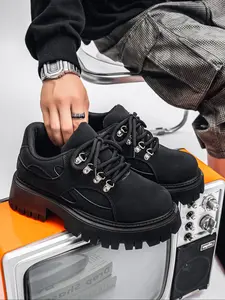 Men's Classic Boots All Season Wearable Derby Boots New Thick Rubber Sole Height Increase Versatile Metal Buckle Design British Style Short Boots