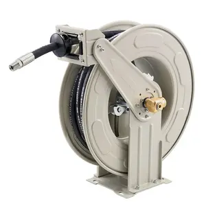 【DealsForYouDays】VEVOR Oil Hose Reel, 1/2 inch x 50 ft Retractable, Spring Driven Auto Swivel Rewind, Max 3625 PSI, Heavy-Duty Carbon Steel Construction with Steel Wire Braided Hose, for Engine / Gear / Hydraulic Oil